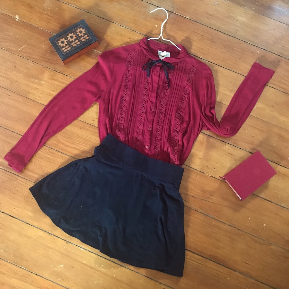 Red Peter Pan Collar Blouse with Ribbon